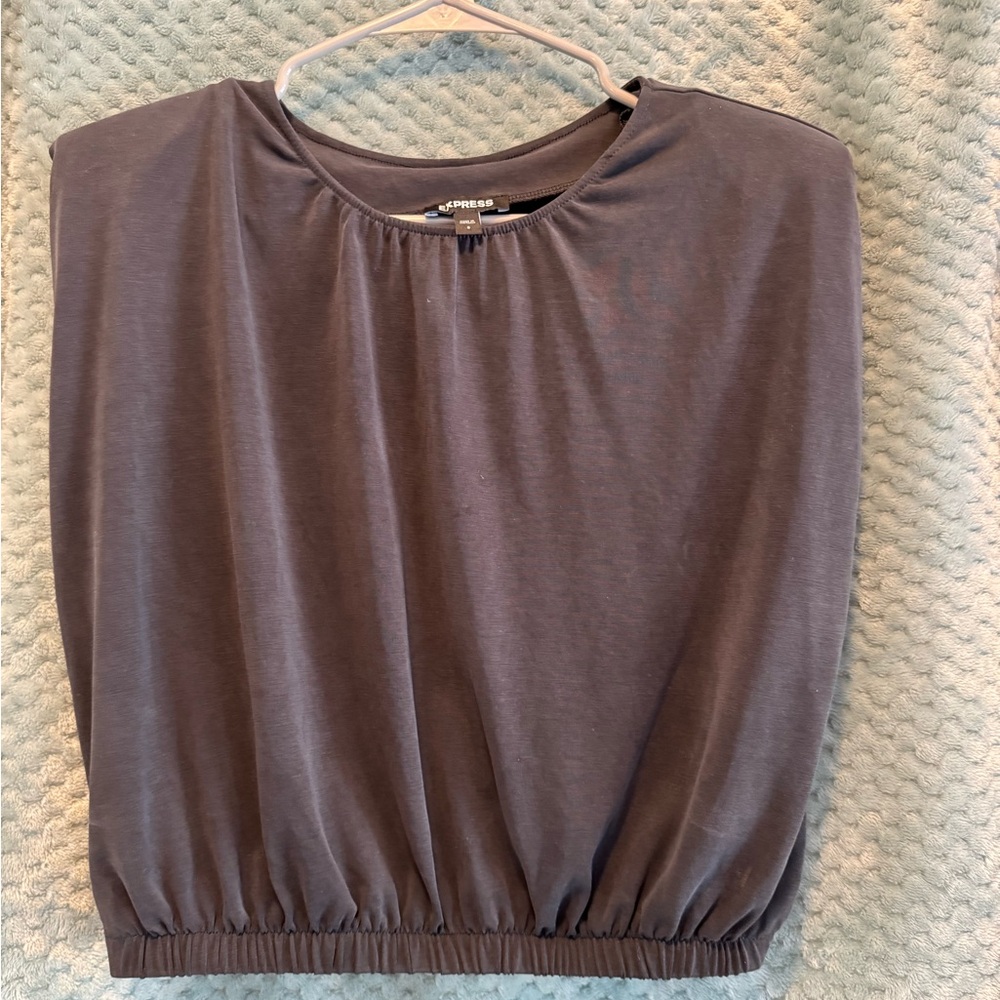 Express Gray Strong Shoulder Boxy Blouse